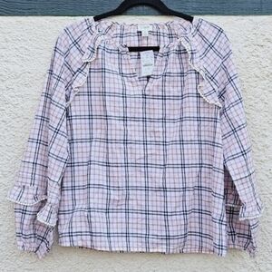 NWT J. Crew Factory plaid ruffle-trim peasant top warm ivory rose small
